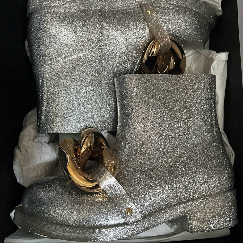 JW ANDERSON Glittering Silver Boots with Gold Detail